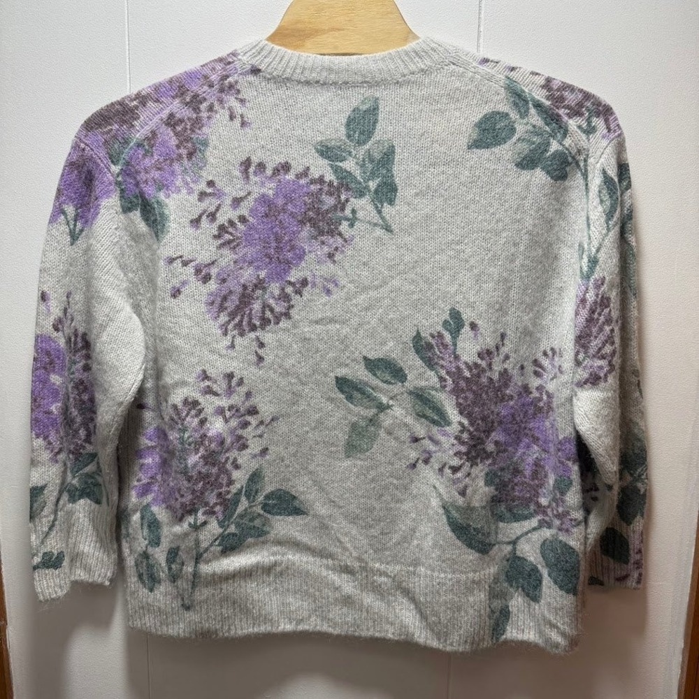 Vince Women Size 3X Lilac Floral Alpaca Mohair Wool Blend Crewneck‎ Sweater - Picture 5 of 5